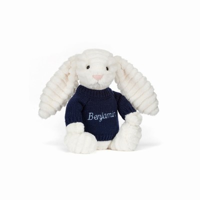 Jellycat Bashful Luxe Bunny Nimbus with Navy Jumper Australia | 031624LVG